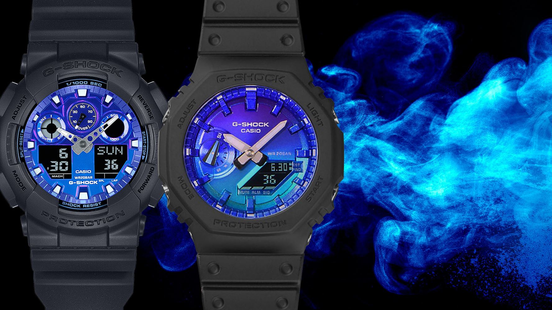【中古美品】G-SHOCK 腕時計 GA-2100FL 青 黒 グレー A795 G-SHOCK】Flame inside series / GA-2100FL-1AJF （ブラック×ブルー