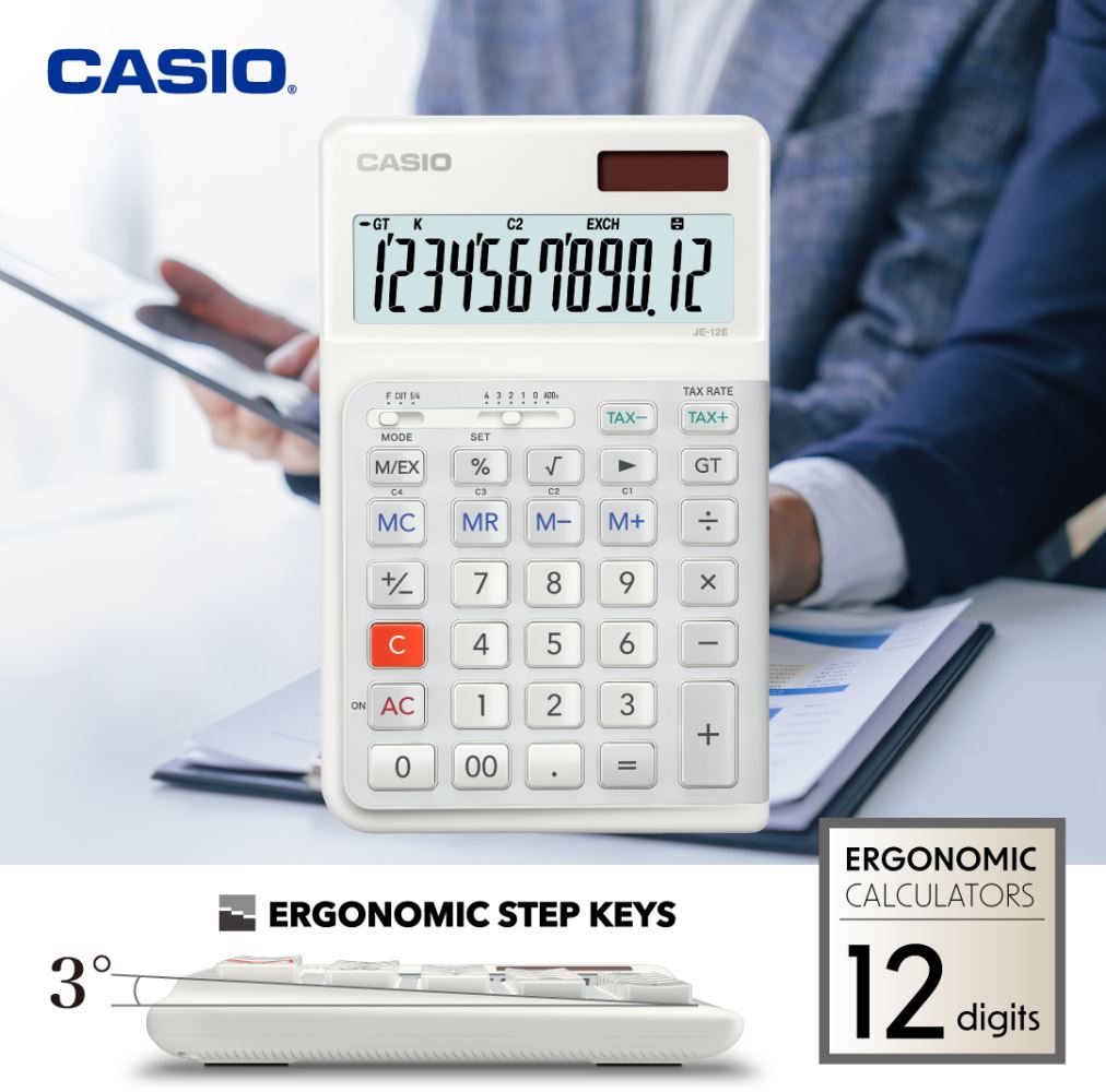CASIO JE-12E-WE-W-DP Temel Hesap Makineleri
